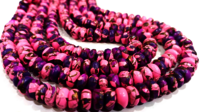 Natural Mohave Pink Calcite and Purple Copper Turquoise Rondelle 8mm Strand 8''long