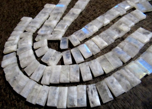 Natural White rainbow Moonstone Baguette Shape 15-20mm Beads strand 8''long