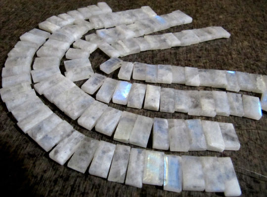 Natural White rainbow Moonstone Baguette Shape 15-20mm Beads strand 8''long