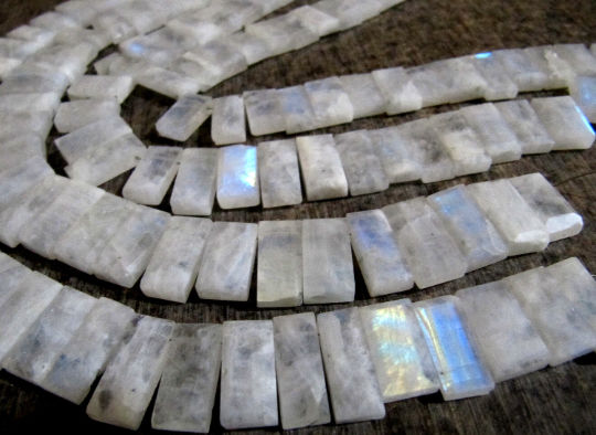 Natural White rainbow Moonstone Baguette Shape 15-20mm Beads strand 8''long