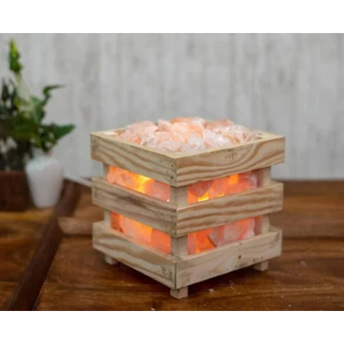 Pine Wood Square Rock Salt Lamp Basket