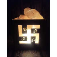 Ganesha Swastik Himalayan Salt Lamp Basket - Natural Rock Salt, Various Sizes, Warm Yellow Color Light | Spiritual Design, Electric Powered, Modern Style