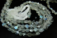 Natural White Rainbow Blue Flashy Moonstone Coin Shape Faceted 5-6mm Strand 10''