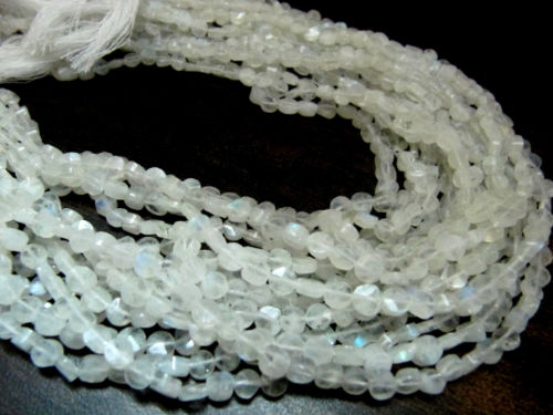 Natural White Rainbow Moonstone Coin shape Faceted Beads 5-6mm Strand 14''long