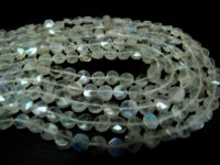 Natural White Rainbow Moonstone Coin shape Faceted Beads 5-6mm Strand 14''long