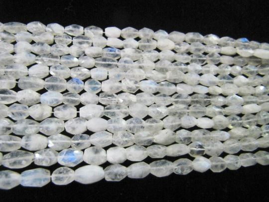 Natural White Rainbow Moonstone Coin shape Faceted Beads 5-6mm Strand 14''long