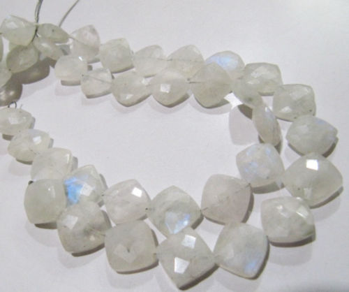 Natural White Rainbow Moonstone Cushion Shape Faceted11-12mm Strand 8