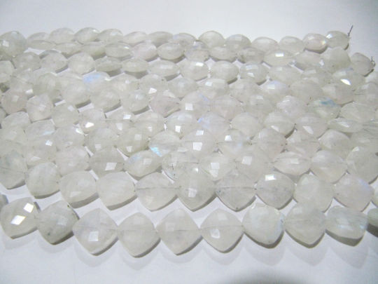 Natural White Rainbow Moonstone Cushion Shape Faceted11-12mm Strand 8