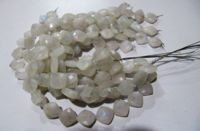 Natural White Rainbow Moonstone Cushion Shape Faceted11-12mm Strand 8