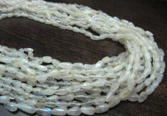 Natural White Rainbow Moonstone Drop shape Plain Beads Strand 13''long