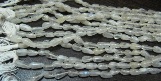 Natural White Rainbow Moonstone Drop shape Plain Beads Strand 13''long