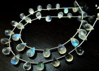 White Rainbow Blue Flashy Moonstone Drop Shape 6x8mm to 8x10mm Strand 8''