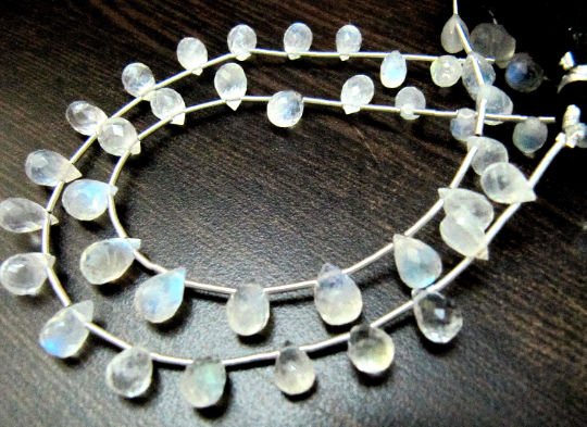 White Rainbow Blue Flashy Moonstone Drop Shape 6x8mm to 8x10mm Strand 8''