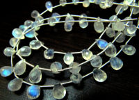 White Rainbow Blue Flashy Moonstone Drop Shape 6x8mm to 8x10mm Strand 8''