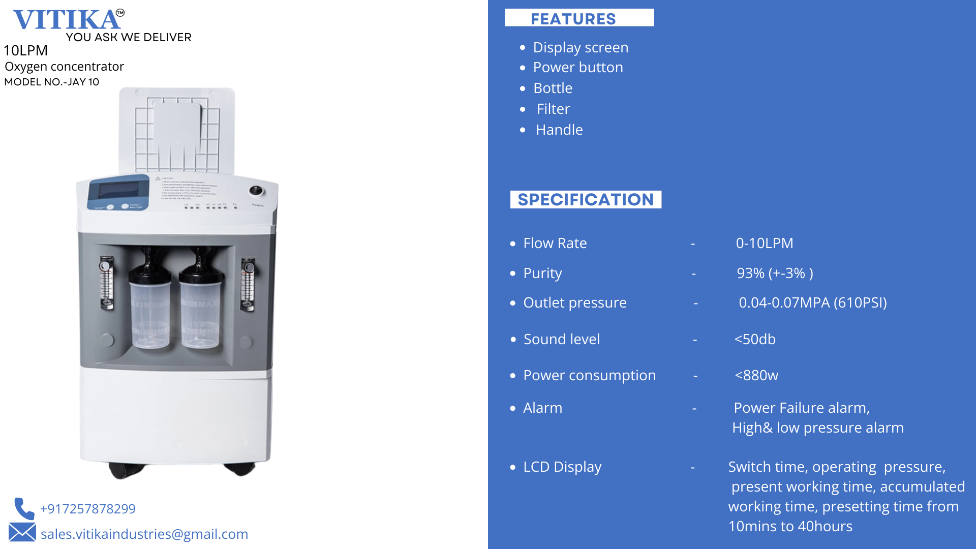 10 Liters  Dual Flow Oxygen Concentrator