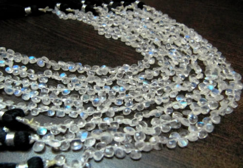 Natural White Rainbow Moonstone 4 to 8mm Heart shape Beads Strand 8''long