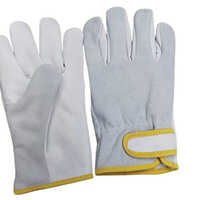 Driving Chrome Split Leather Hand Gloves - Pattern: Plain