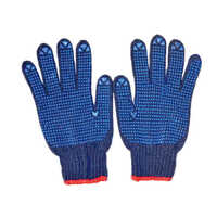 Dotted Hand Gloves - Regular Cotton Yarn, Full Finger, Blue On Blue | Seamless Design, Breathable, Knit Wrist, Pvc Dots