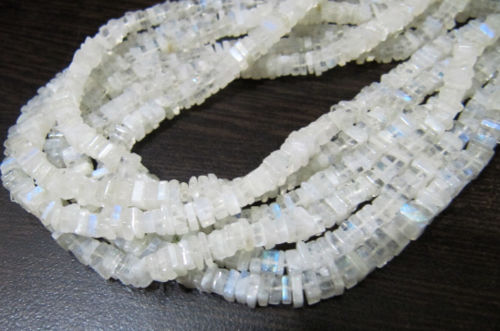 Natural Rainbow Blue Flashy Moonstone Heishi Cut 4-5mm Beads Strand 8''long