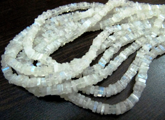 Natural Rainbow Blue Flashy Moonstone Heishi Cut 4-5mm Beads Strand 8''long