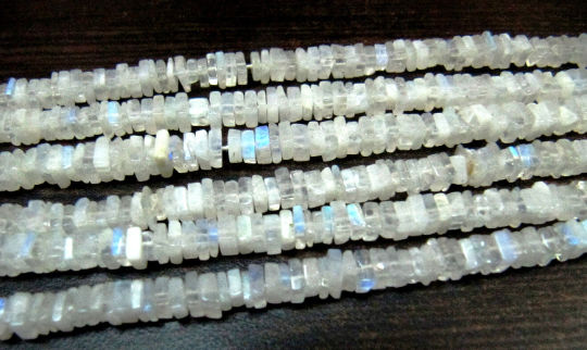 Natural Rainbow Blue Flashy Moonstone Heishi Cut 4-5mm Beads Strand 8''long