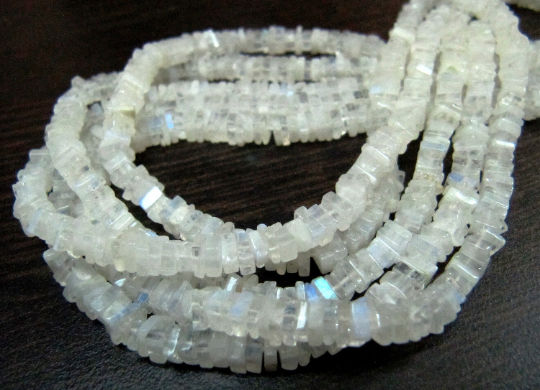 Natural Rainbow Blue Flashy Moonstone Heishi Cut 4-5mm Beads Strand 8''long