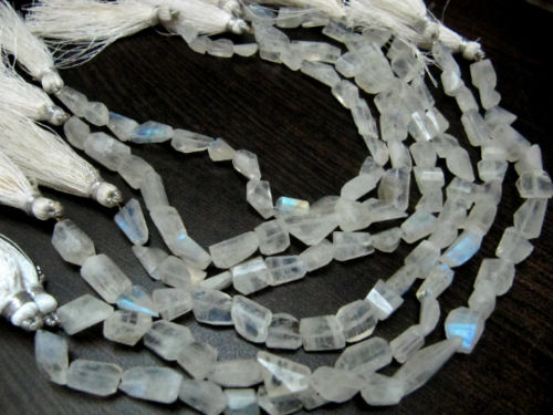 Natural white Rainbow Moonstone Nugget Faceted10to25mm beads Strand 8''long