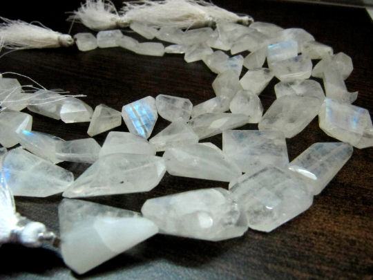 Natural white Rainbow Moonstone Nugget Faceted10to25mm beads Strand 8''long