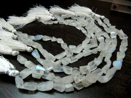 Natural white Rainbow Moonstone Nugget Faceted10to25mm beads Strand 8''long