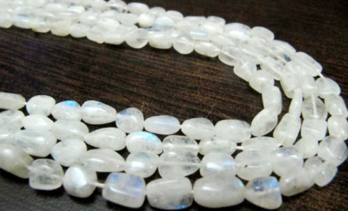 Natural white Rainbow Moonstone Nugget Plain Beads 10 to15mm Strand 8''