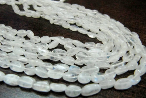 Natural White Rainbow Moonstone Oval Plain 6 to 8mm Beads Strand 13''long