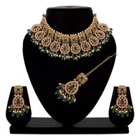 Divine Square Elegance - Alloy, Necklace Length 25 Cm, Width 6.5 Cm | Mehandi Plated, Reverse Ad Stones, Perfect For Bridal & Special Occasions