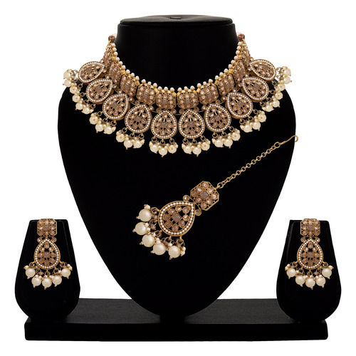 Wedding Collection | Gift for her| Bridal Necklace set| Choker Necklace set|| Reverse AD Stone| Mehandi Plated |Bridal jewellery