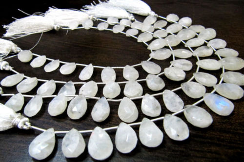 Natural White Rainbow Moonstone Pear Shape7x10 To 8x11mm Strand 8''long