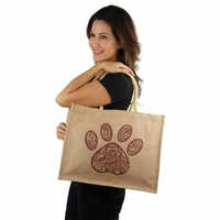 Printed Jute Bag - Durable Eco-Friendly Jute Material , Stylish Brown Patterned Design for Shopping and Versatile Use
