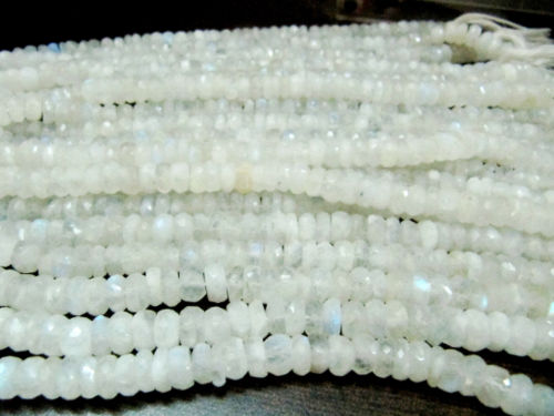 Natural white Rainbow Moonstone Rondelle Faceted Beads 8-9mm Strand 8''long