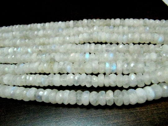 Natural white Rainbow Moonstone Rondelle Faceted Beads 8-9mm Strand 8''long