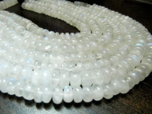 Natural White Rainbow Moonstone Rondelle Plain 7 to 10mm Strand 8''long