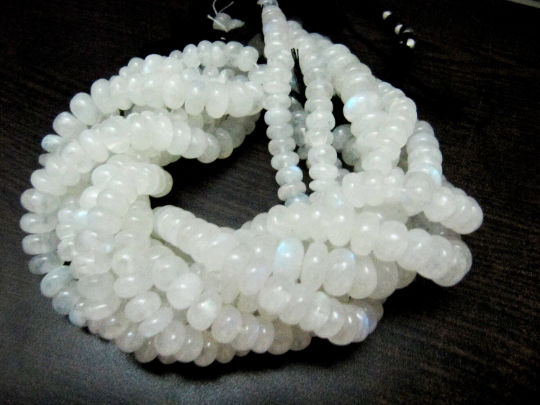 Natural White Rainbow Moonstone Rondelle Plain 7 to 10mm Strand 8''long