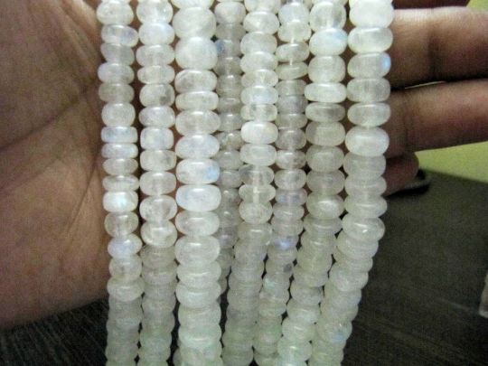 Natural White Rainbow Moonstone Rondelle Plain 7 to 10mm Strand 8''long