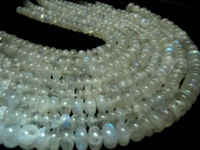 Natural White Rainbow Moonstone Rondelle Plain 7 to 10mm Strand 8''long