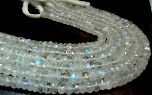 Natural white Rainbow Moonstone Rondelle Faceted7to 8mm Strand 8''long