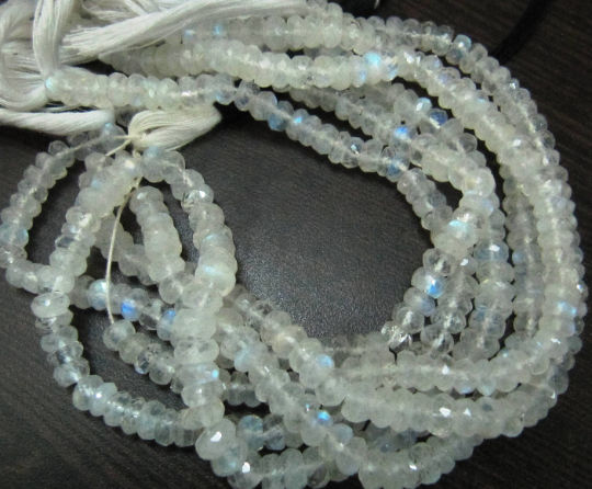 Natural white Rainbow Moonstone Rondelle Faceted7to 8mm Strand 8''long