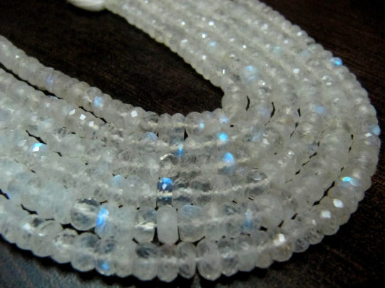 Natural white Rainbow Moonstone Rondelle Faceted7to 8mm Strand 8''long