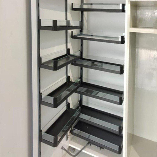 Glass Pantry Kitchen Unit - High-Quality Glass Material , Modern Design with Pull-Out Access and Versatile Storage Options in White or Black