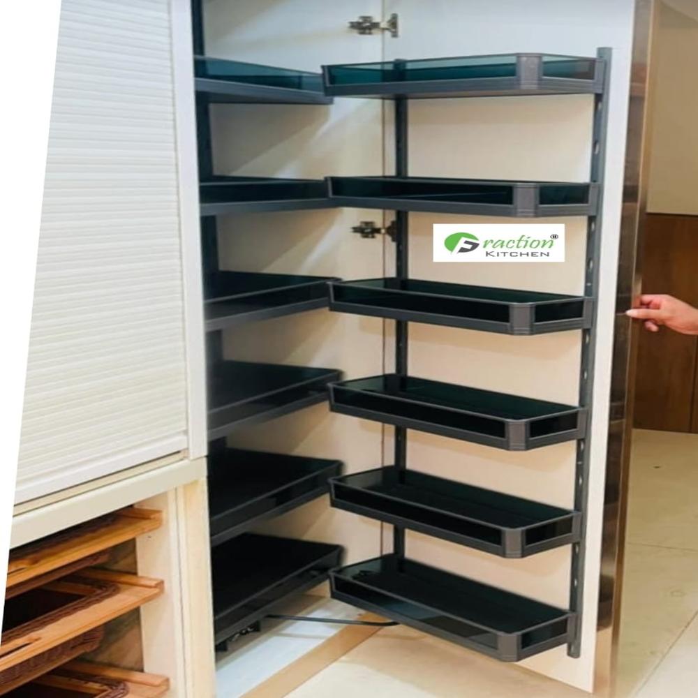 Glass Pantry Kitchen Unit - High-Quality Glass Material , Modern Design with Pull-Out Access and Versatile Storage Options in White or Black