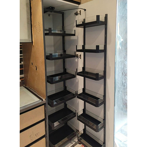 Pull Out Glass Kitchen Pantry - Color: Black