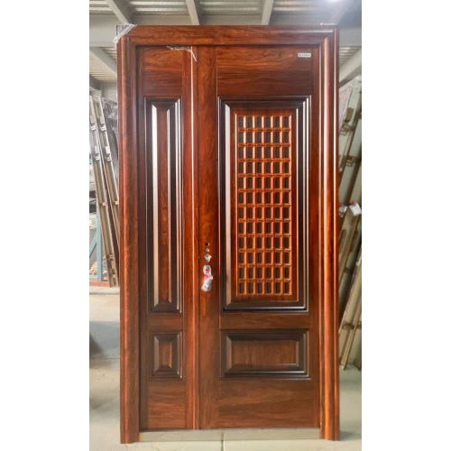 Powder Coated Designer Steel Black Door For Home - Color: Brown