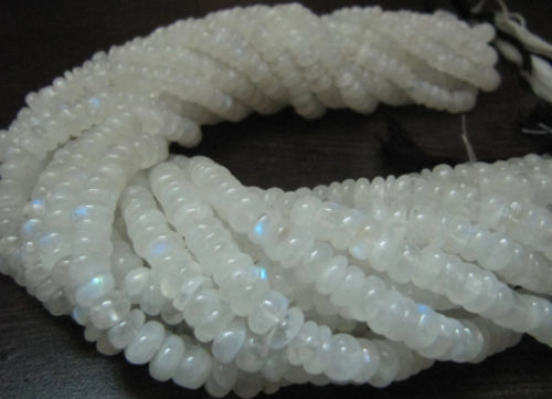 Natural White Rainbow Moonstone Rondelle Plain Beads 6-7mm Strand 13''long