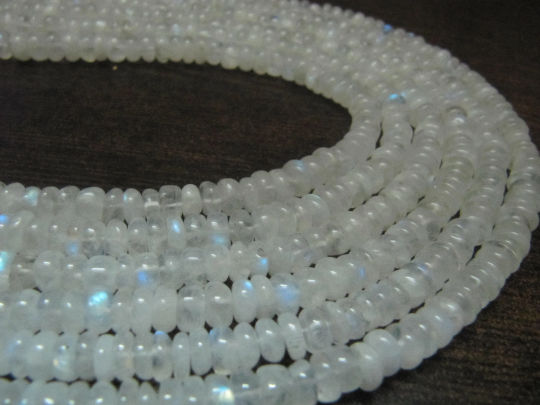 Natural White Rainbow Moonstone Rondelle Plain Beads 6-7mm Strand 13''long